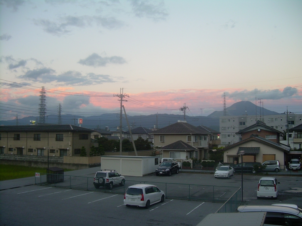 dscn0827.jpg - Here's the evening view from my apartment window, with Shiga's highest mountain, Mt. Ibuki, at the right.