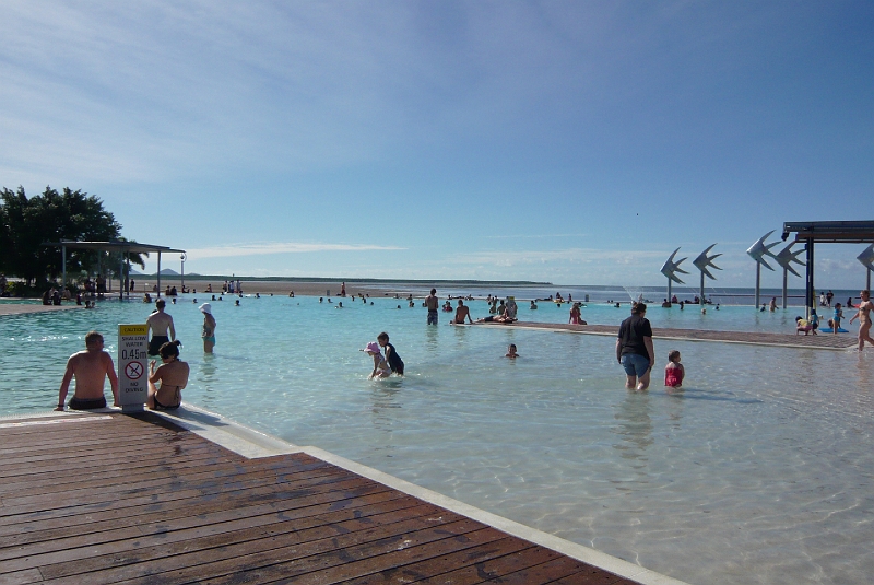 p1010051.jpg - We loved the swimming lagoon along the Cairns Esplanade.  From here it looks like it just keeps going into the ocean, doesn't it?  They did a great job designing it to hide the icky expanse of mud that is the actual shoreline.