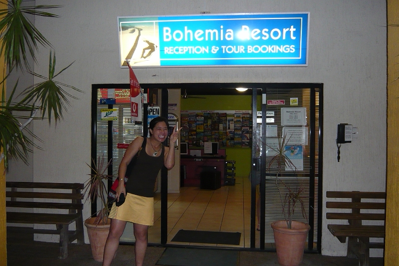 p1010066.jpg - Myra in front of the reception room, where the people were very friendly and booked lots of tours for us.