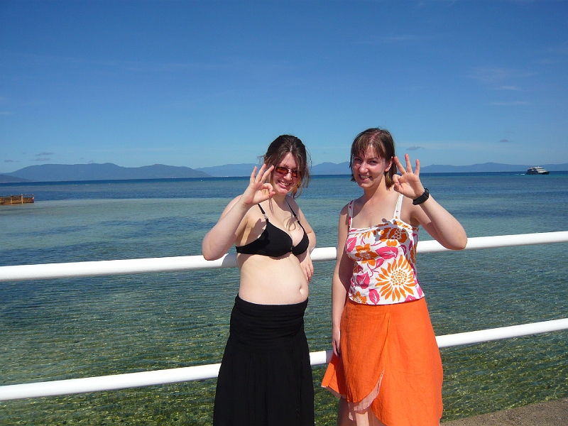 p1010191.jpg - Katie and me.  I'm giving the "okay" gesture they just taught Myra and me at the scuba training session.  You can't give a thumbs up because that means "go up."