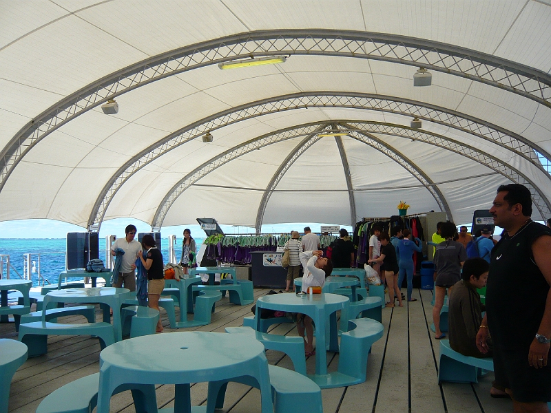 p1010203.jpg - Looking back from the cafeteria area to the place where you get your lyrcra suits (to protect you from jellyfish) and wet suits and snorkelling and scuba equipment.