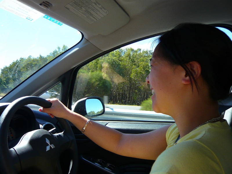 p1010229.jpg - The next day, we flew to Brisbane.  Here's Myra driving for her first time ever on the right side of the road.  (I mean as opposed to the left side, not that she usually drives on the wrong side.)