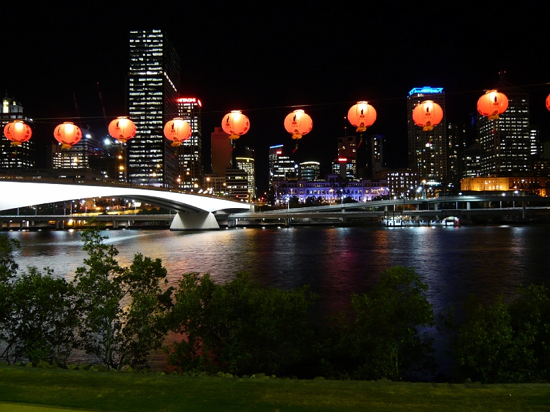 p1010293.jpg - Brisbane, with lanterns in the foreground for the Buddha's birthday.