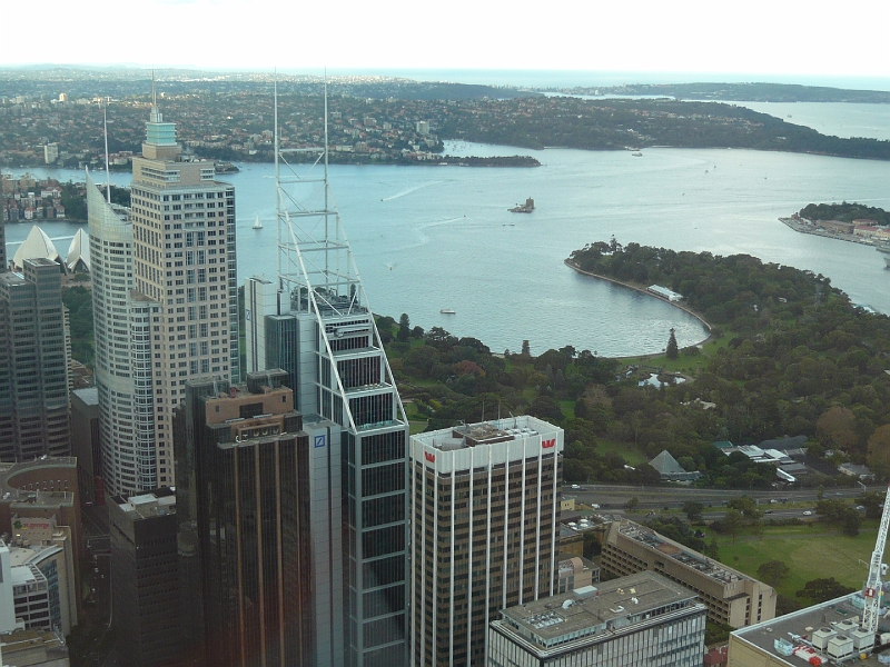 p1010590.jpg - A view of the Royal Botanic Gardens from the Sydney Tower.  You can also see the Opera House on the far left.